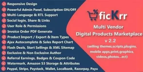 ficKrr GPL – Multi Vendor Digital Products Marketplace with Subscription ON / OFF